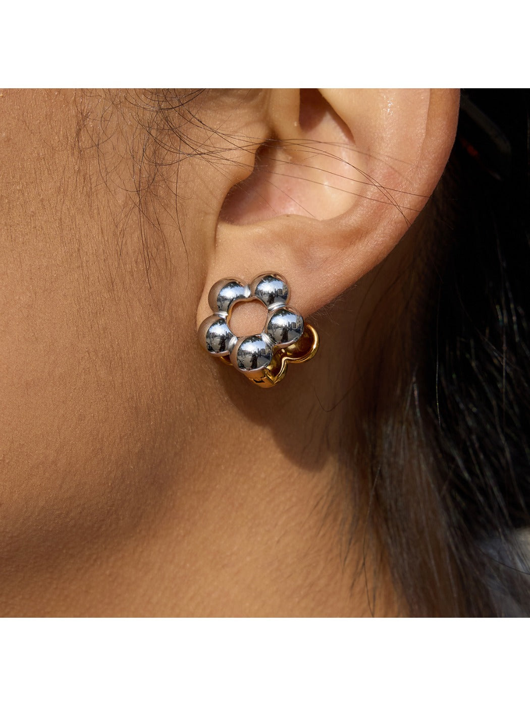 Earedge - Five-Petal Color-Block Flower Earrings