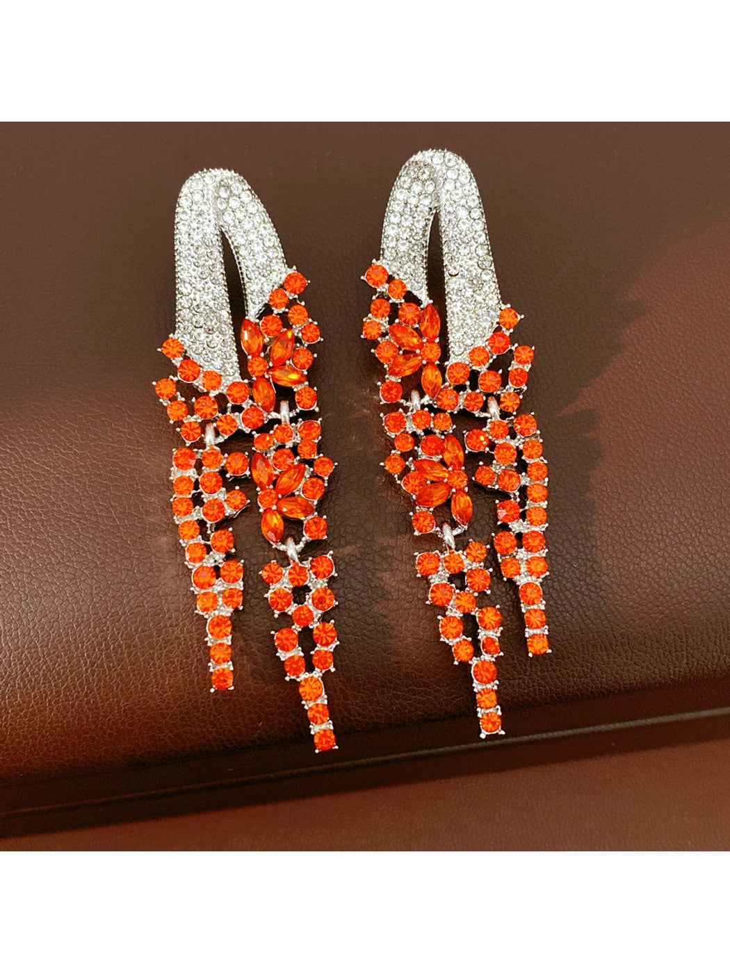 Earedge - Geometric Rhinestone Tassel Dangle Stud Earrings