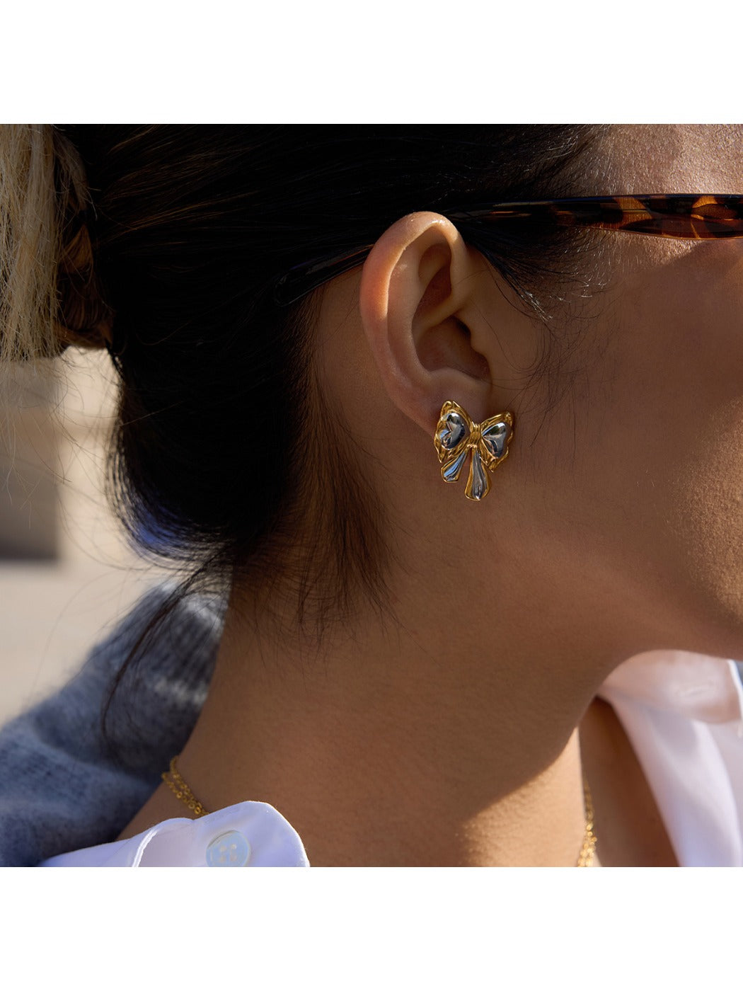 Earedge - Two-Tone Butterfly Stud Earrings