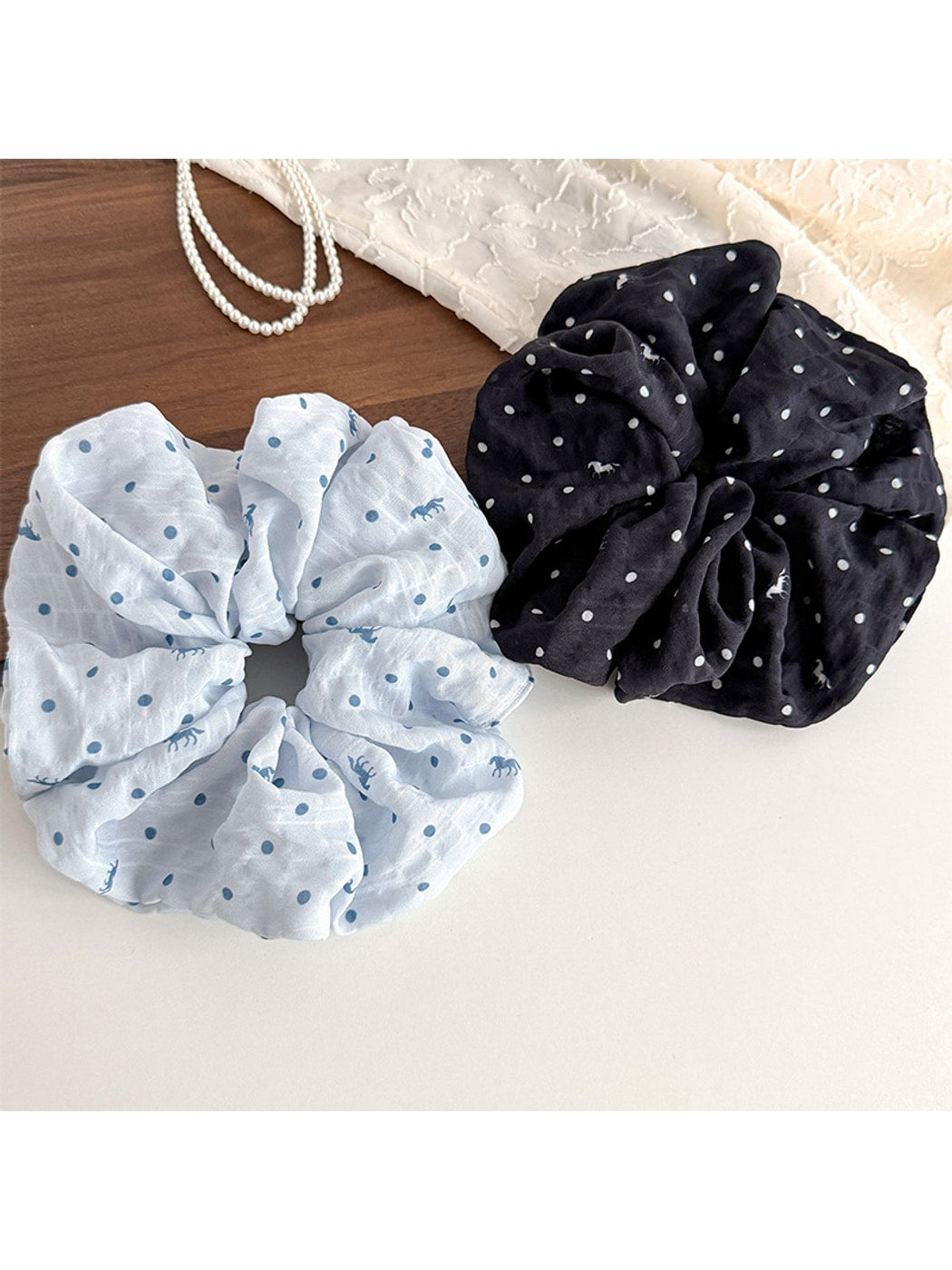 Gifty - Polka Dot Ruched Polyester Scrunchie