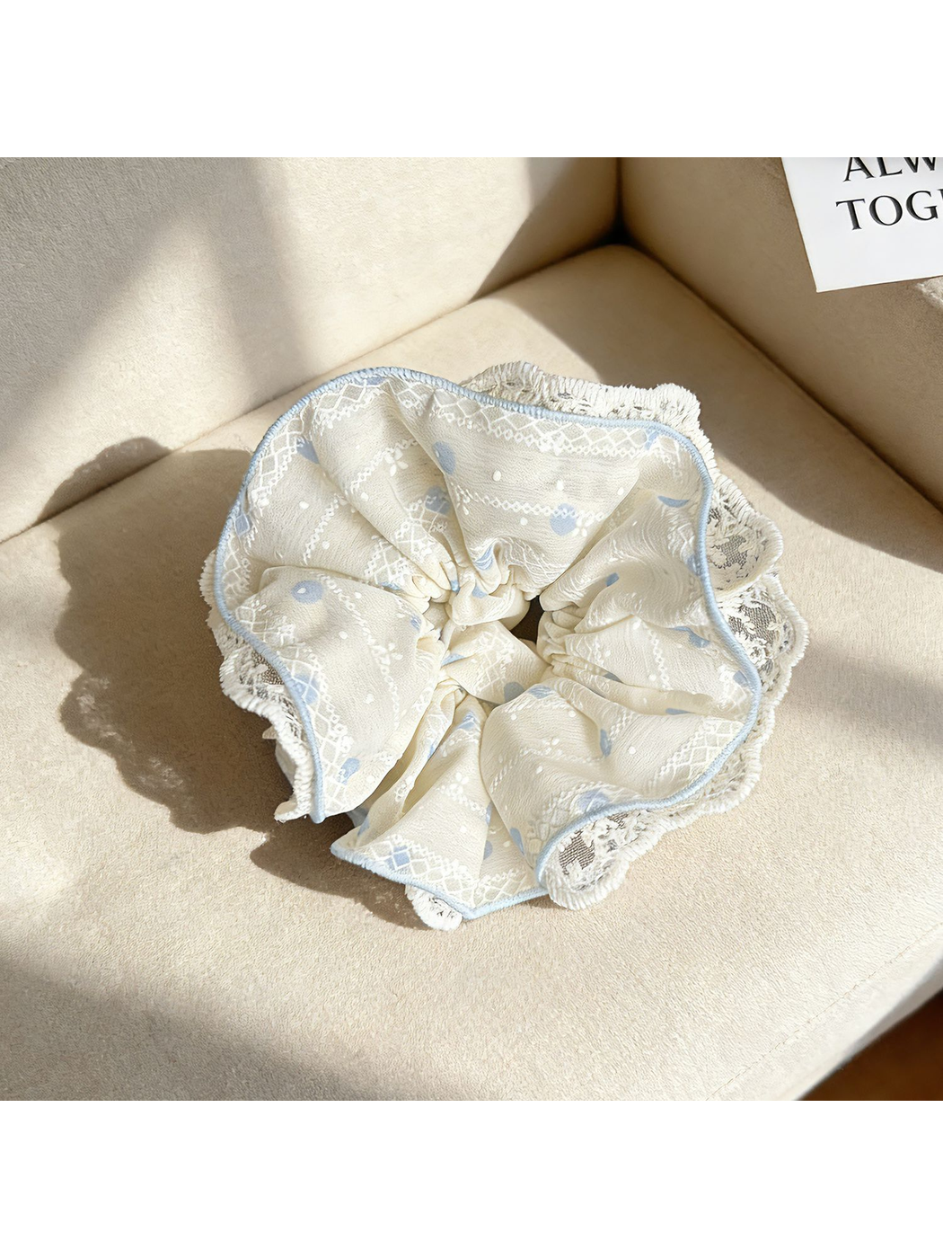 Gifty - Polka Dot Lace Trim Hair Scrunchie
