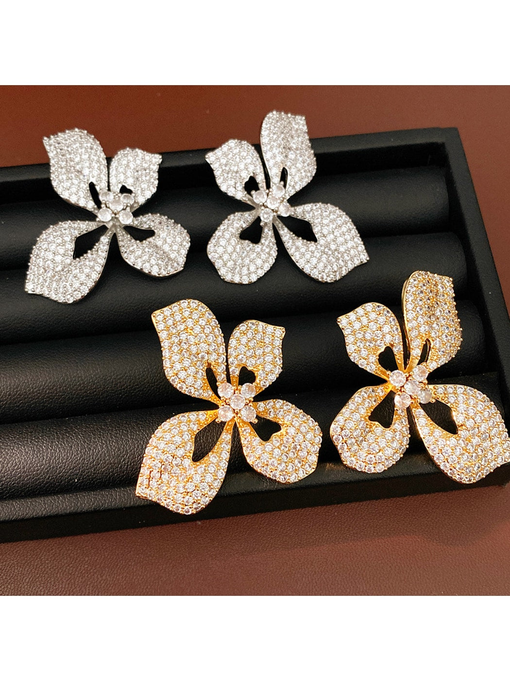 Earedge - Floral Statement Synthetic Zircon Stud Earrings