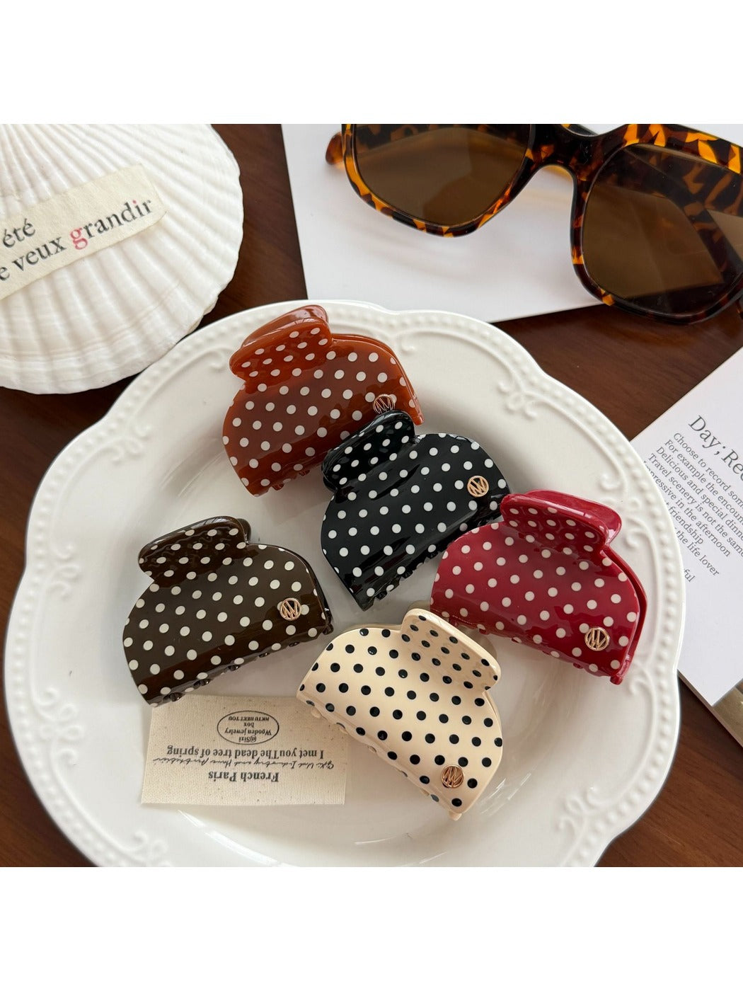 Beau - Simple Polka Dot Half Round Claw Clip