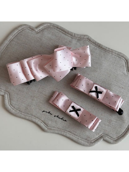 Beau - Polka Dot Satin Bow Detail Banana Clip