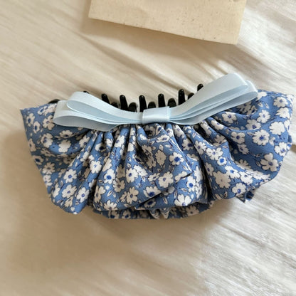 Beau - Floral Ruffle Bow Ponytail Banana Clip