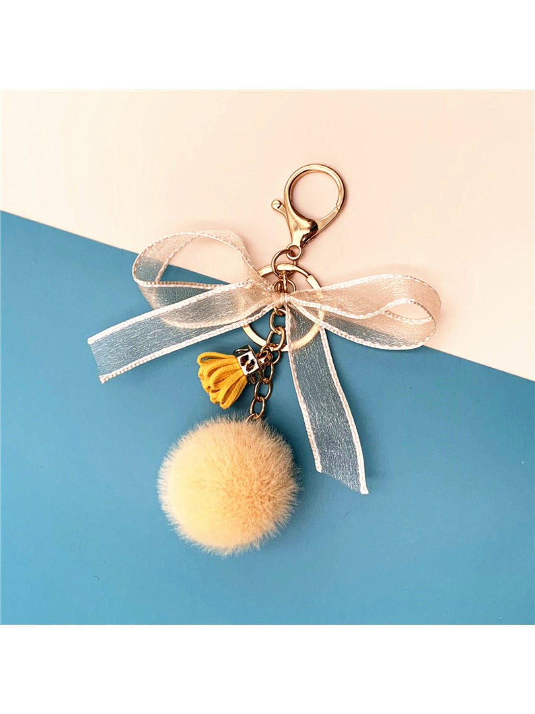 Keypus - Lace Bow Pompom Bag Charm Keychain