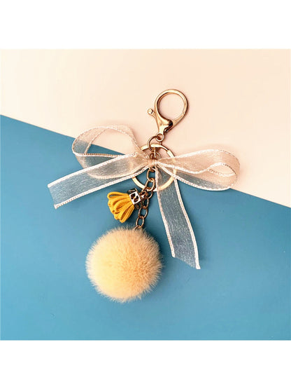 Keypus - Lace Bow Pompom Bag Charm Keychain