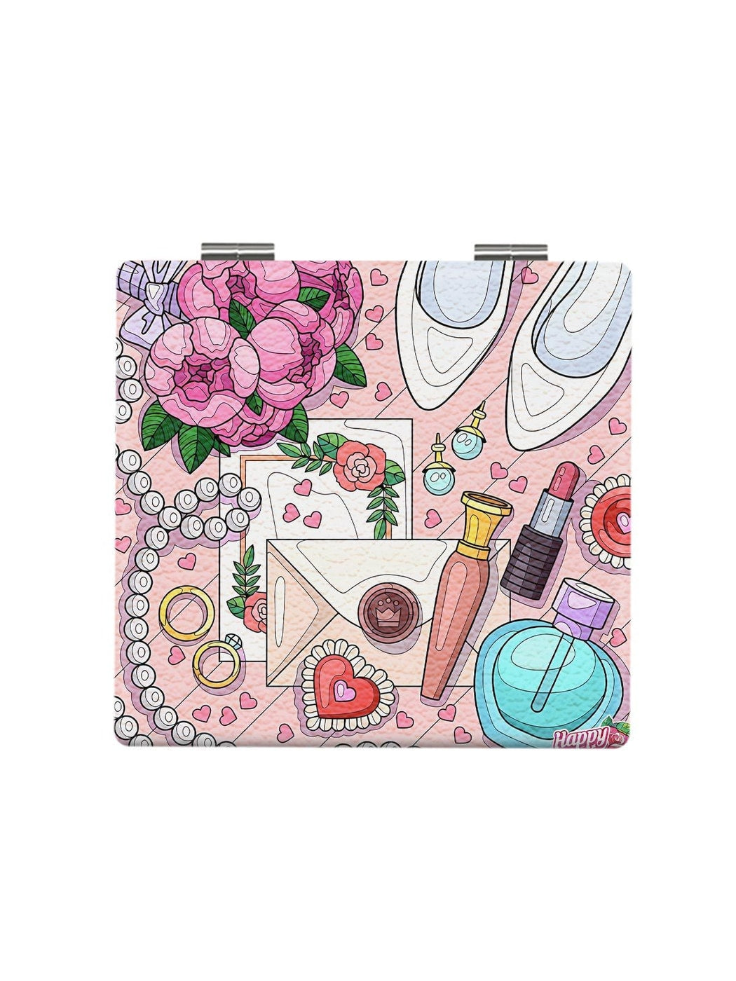 Mirroray - Cartoon Print Foldable PU Glass Compact Mirror