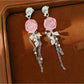 Earedge - Alloy Floral Tassel Dangle Stud Earrings