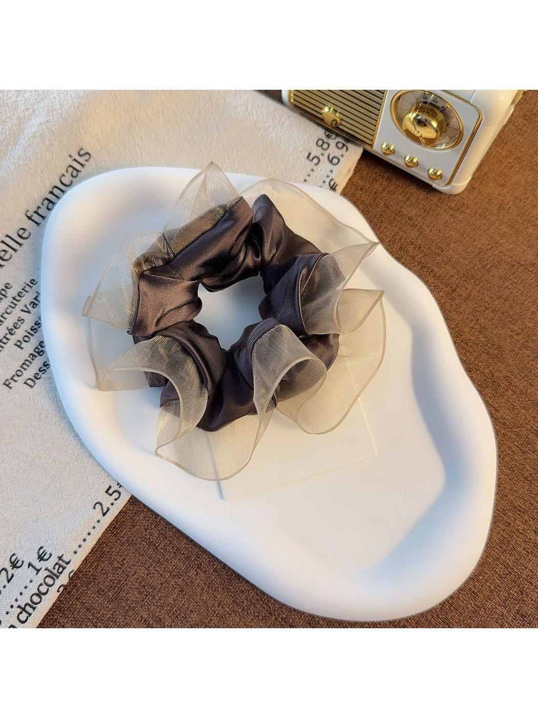Gifty - Ruffle Mesh Fabric Bow Detail Scrunchie