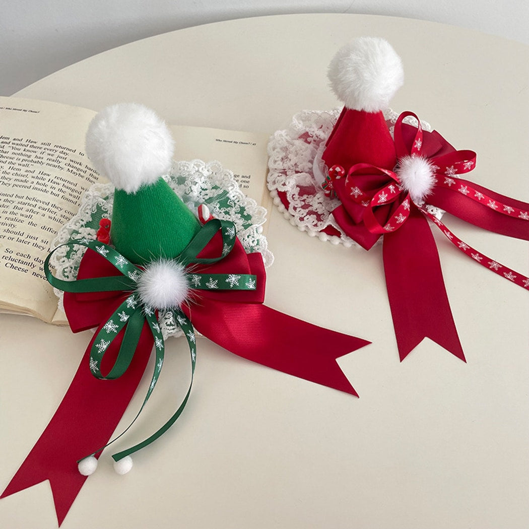 Beau - Christmas Snowflake Pattern Bow Lace Hair Clip