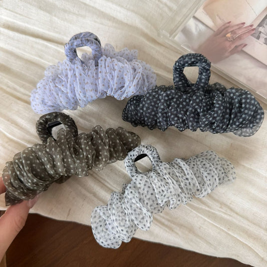 Beau - Polka Dot Ruffled Mesh Claw Clip