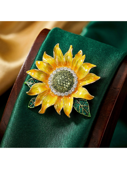 Brovia - Yellow Sunflower Flower Accent Brooch Pin