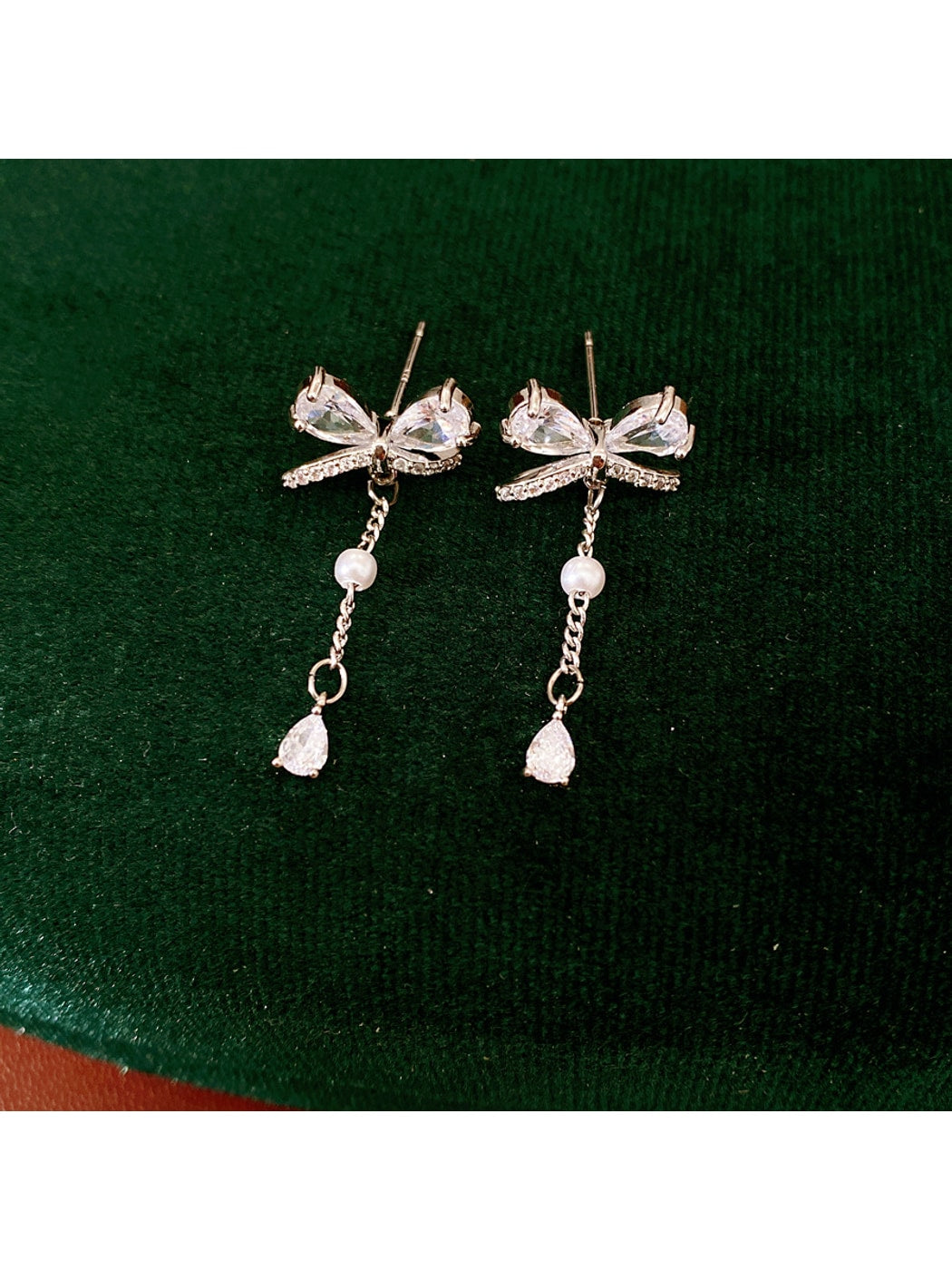 Earedge - Alloy Bow Stud Earrings with Drop Detail Earrings