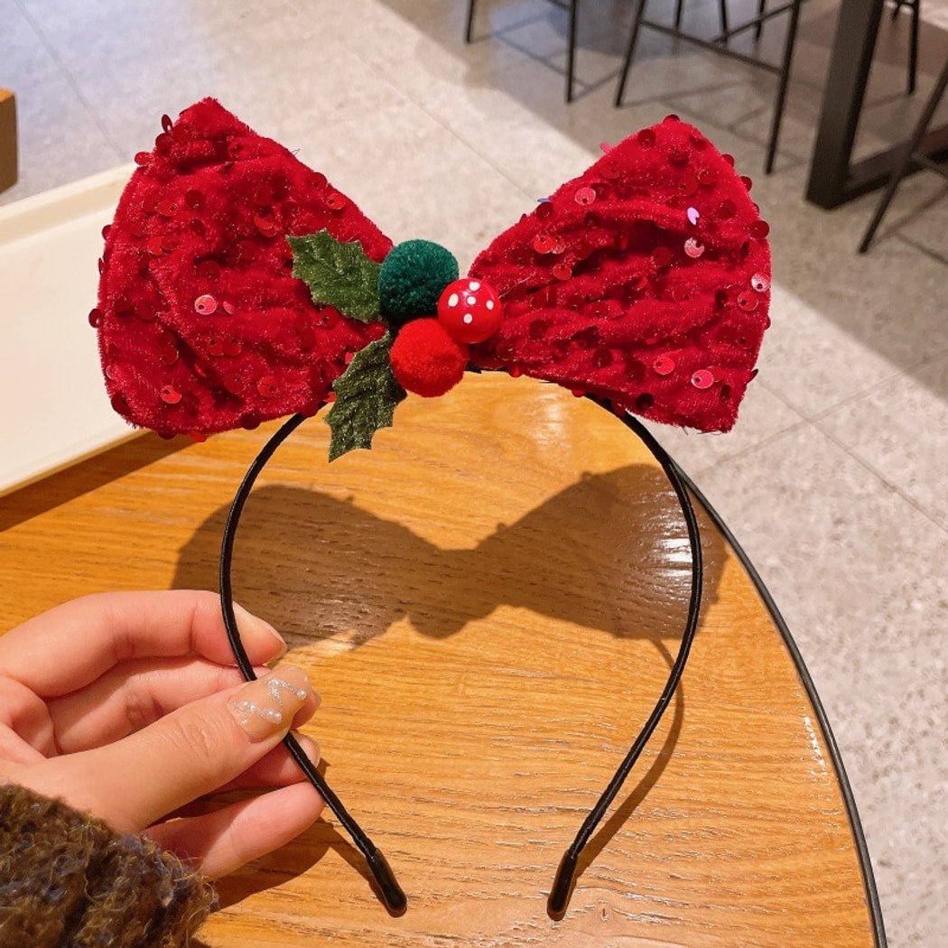 Gifty - Christmas Sequin Pom Pom Bow Headband