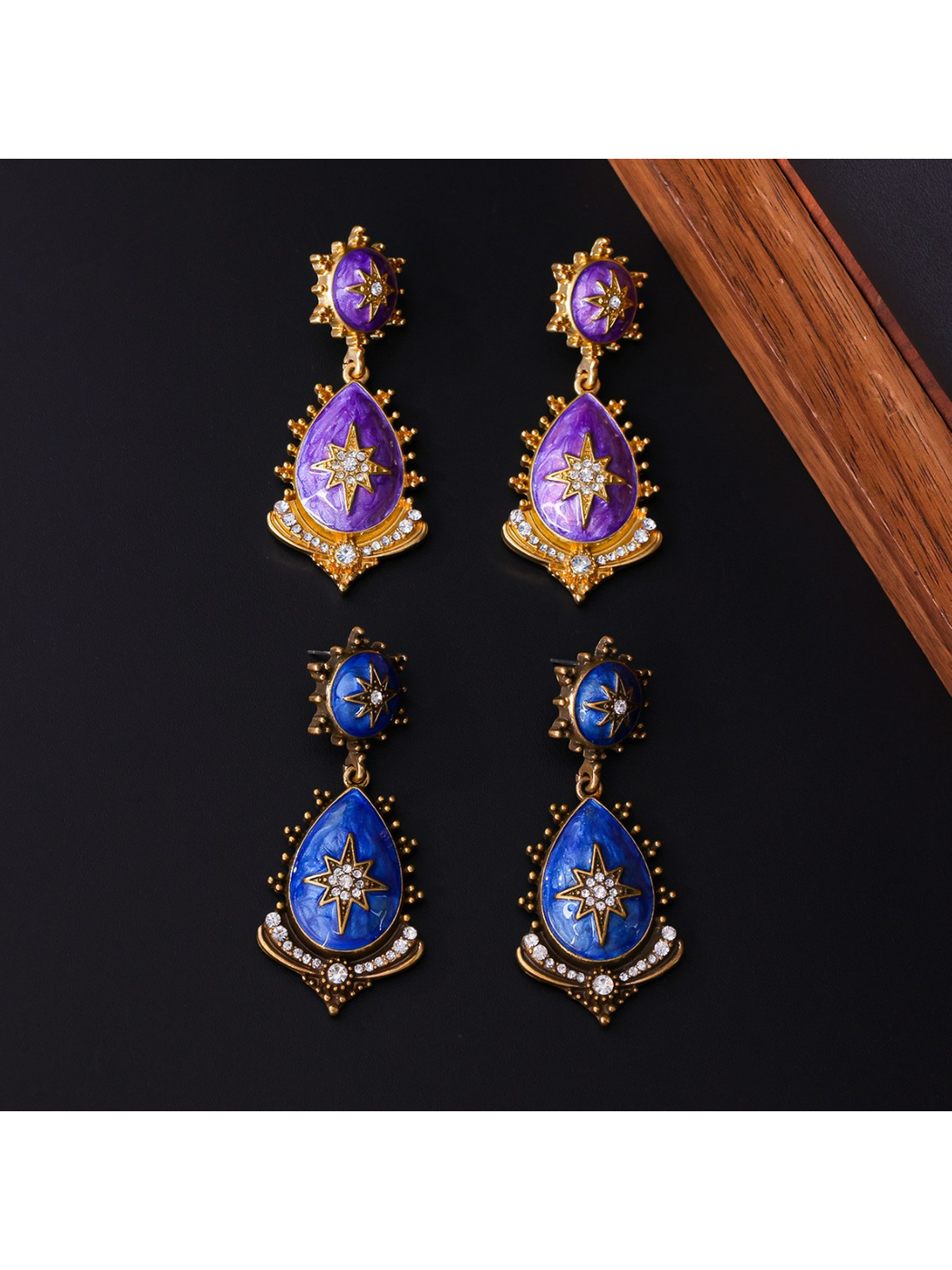 Earedge - Alloy Geometric Star Dangle Stud Earrings