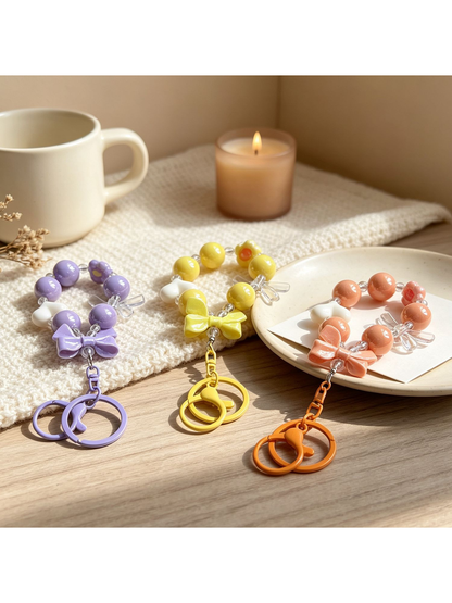 Keypus - Colorful Heart Bow Beaded Keychain Charm