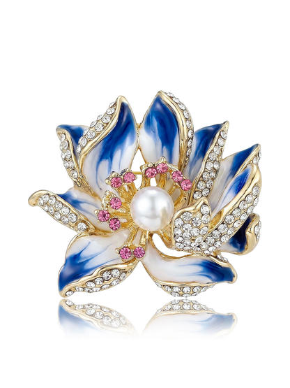 Brovia - Enamel Lotus Flower Alloy Brooch Pendant