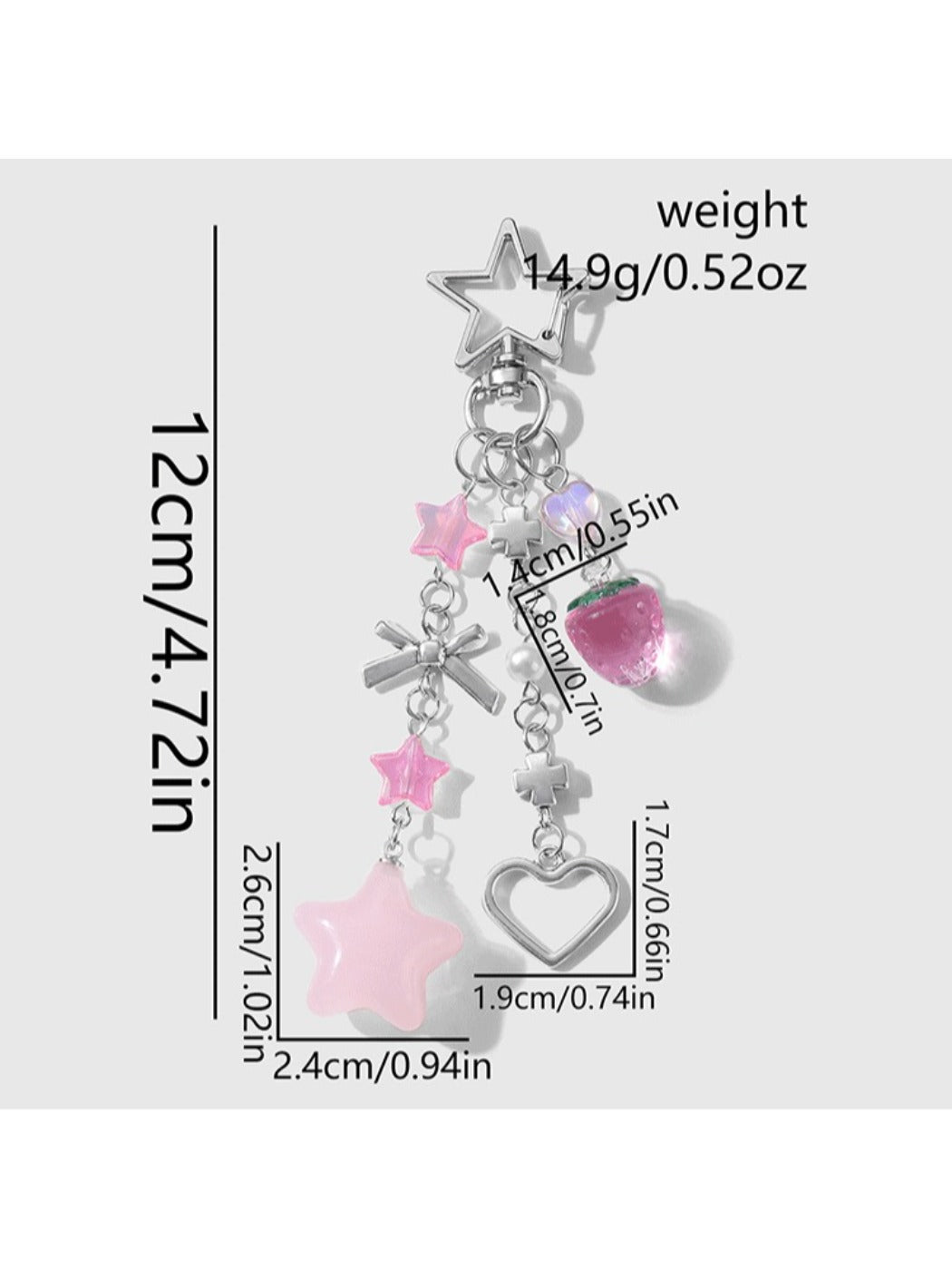 Keypus - Y2K Sweet Heart Strawberry Star Bag Charm Keychain