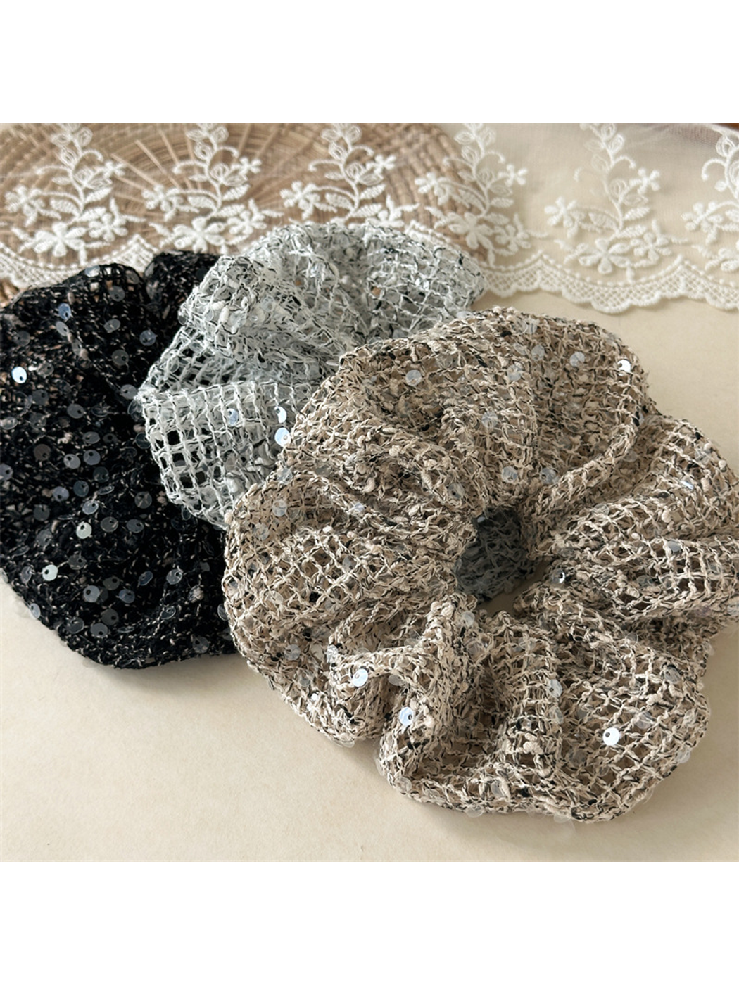 Gifty - High Elastic Textured Sequin Hair Scrunchie