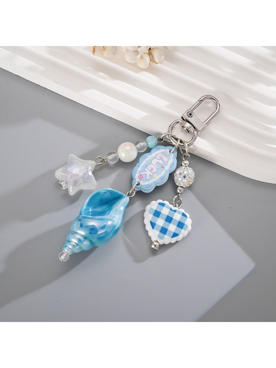 Keypus - Acrylic Conch Gingham Heart Bag Charm Keychain