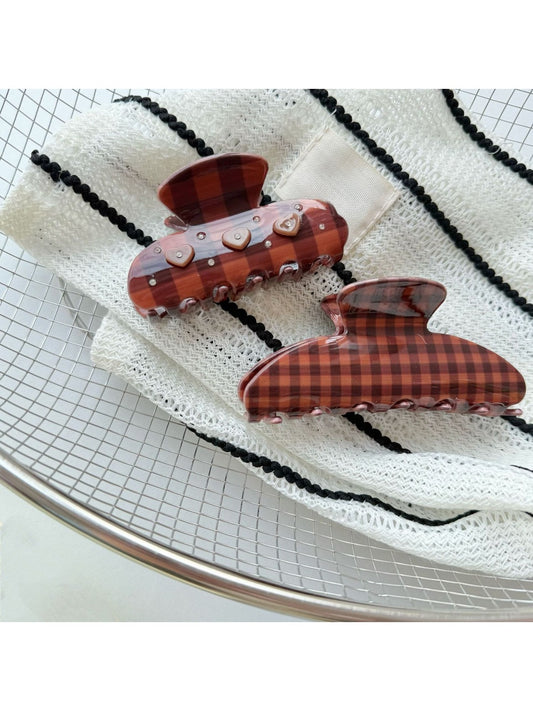 Beau - Brown Plaid Hair Claw Clip