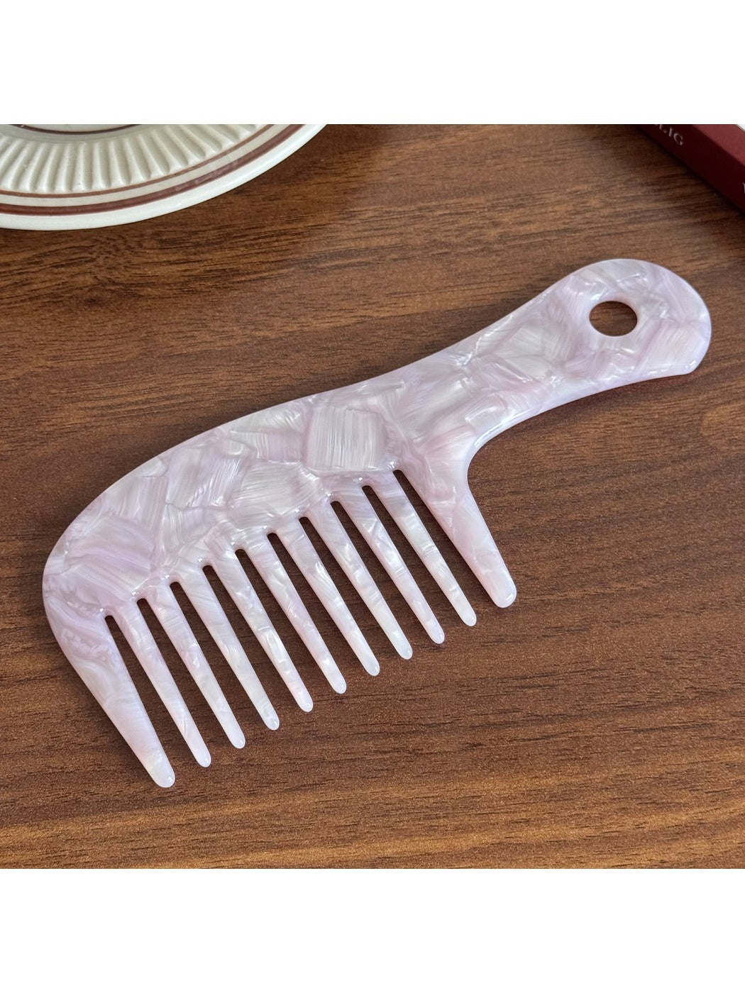 Camerow - Chic Long Handle Comb Wide Tooth Design Acetate