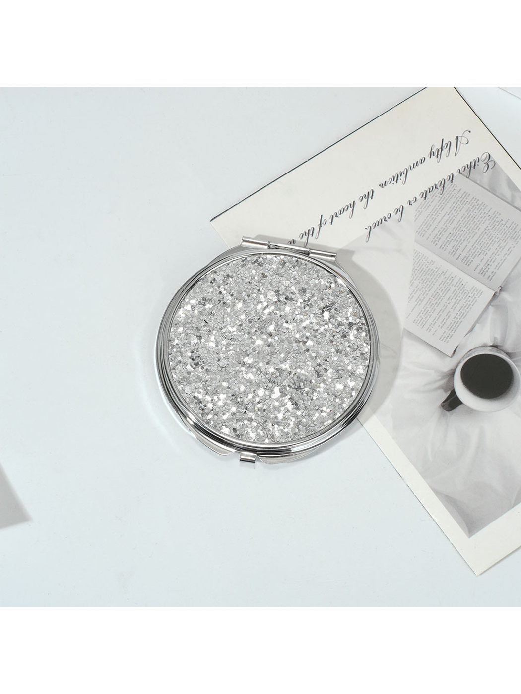 Mirroray - Portable Sequin-Look Round Compact Mirror