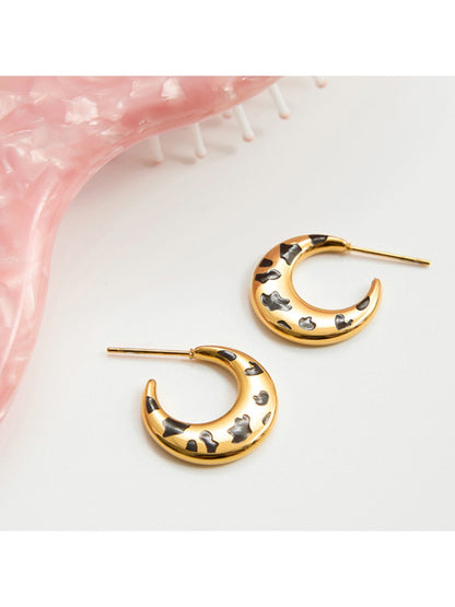 Earedge - Leopard Print Moon Hoop Earrings