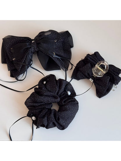 Beau - Polka Dot Ribbon Bow Detail Hair Claw Clip