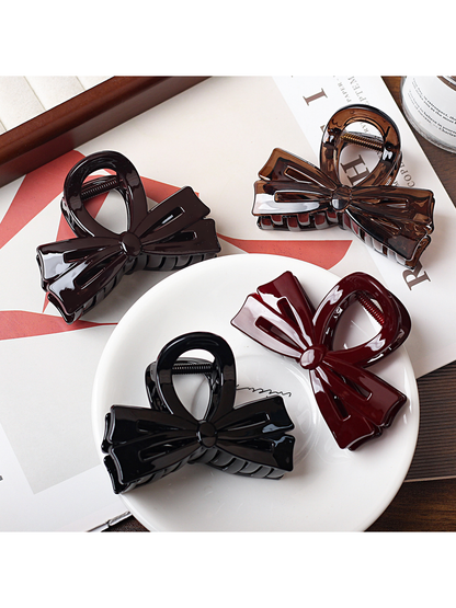Beau - Medium Bow Accent Plastic Hair Claw Clip