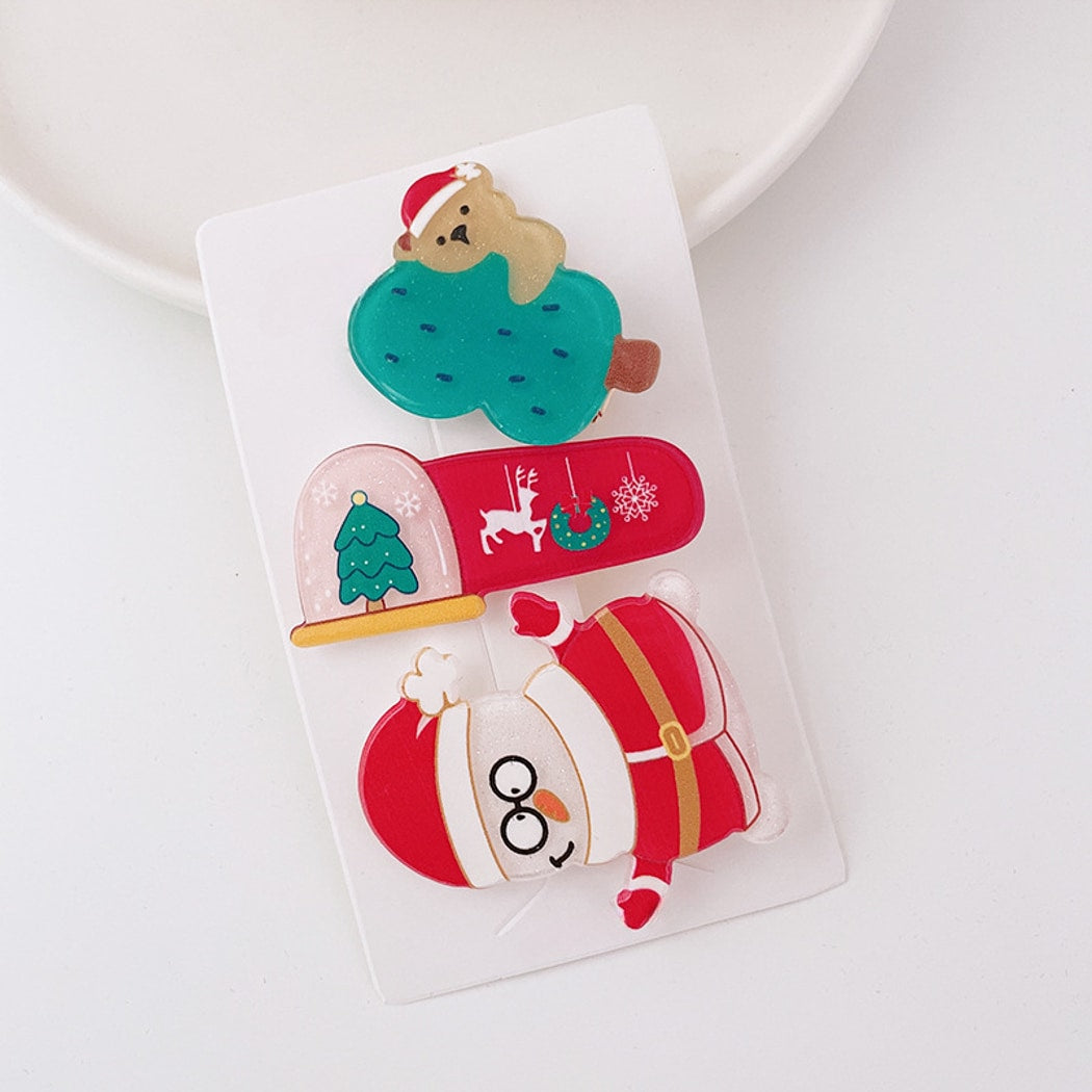 Beau - Cartoon Christmas Santa Reindeer Hair Clip Set