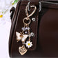 Close-up of butterfly heart keychain showing detailed wing patterns and metal ring