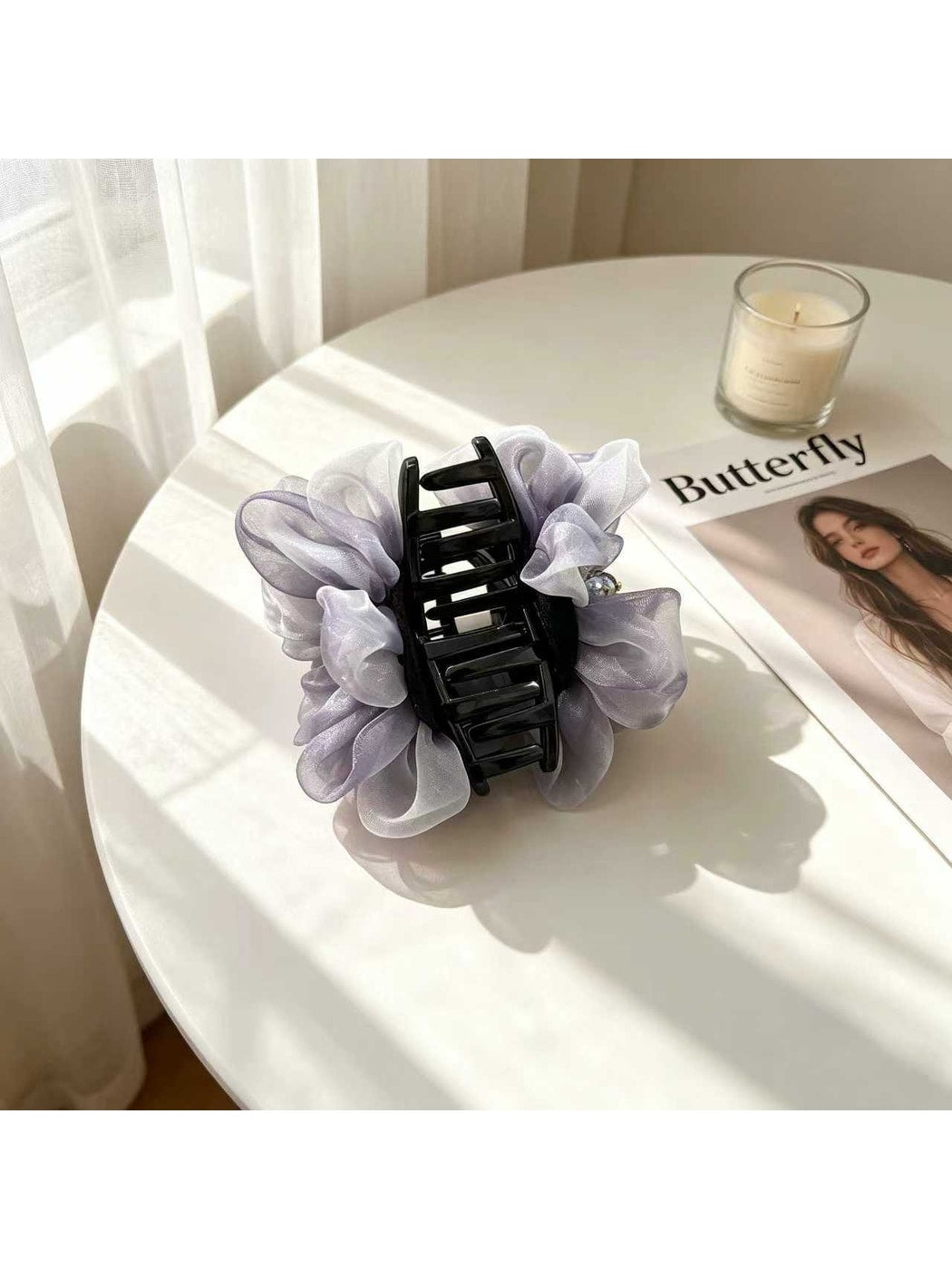 Beau - Layered Mesh Flower Polyester Claw Clip