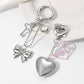 Keypus - Silver Key Heart Bow Alloy Bag Charm Keychain