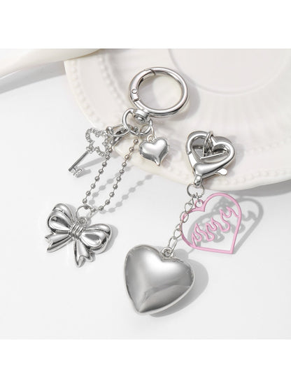 Keypus - Silver Key Heart Bow Alloy Bag Charm Keychain