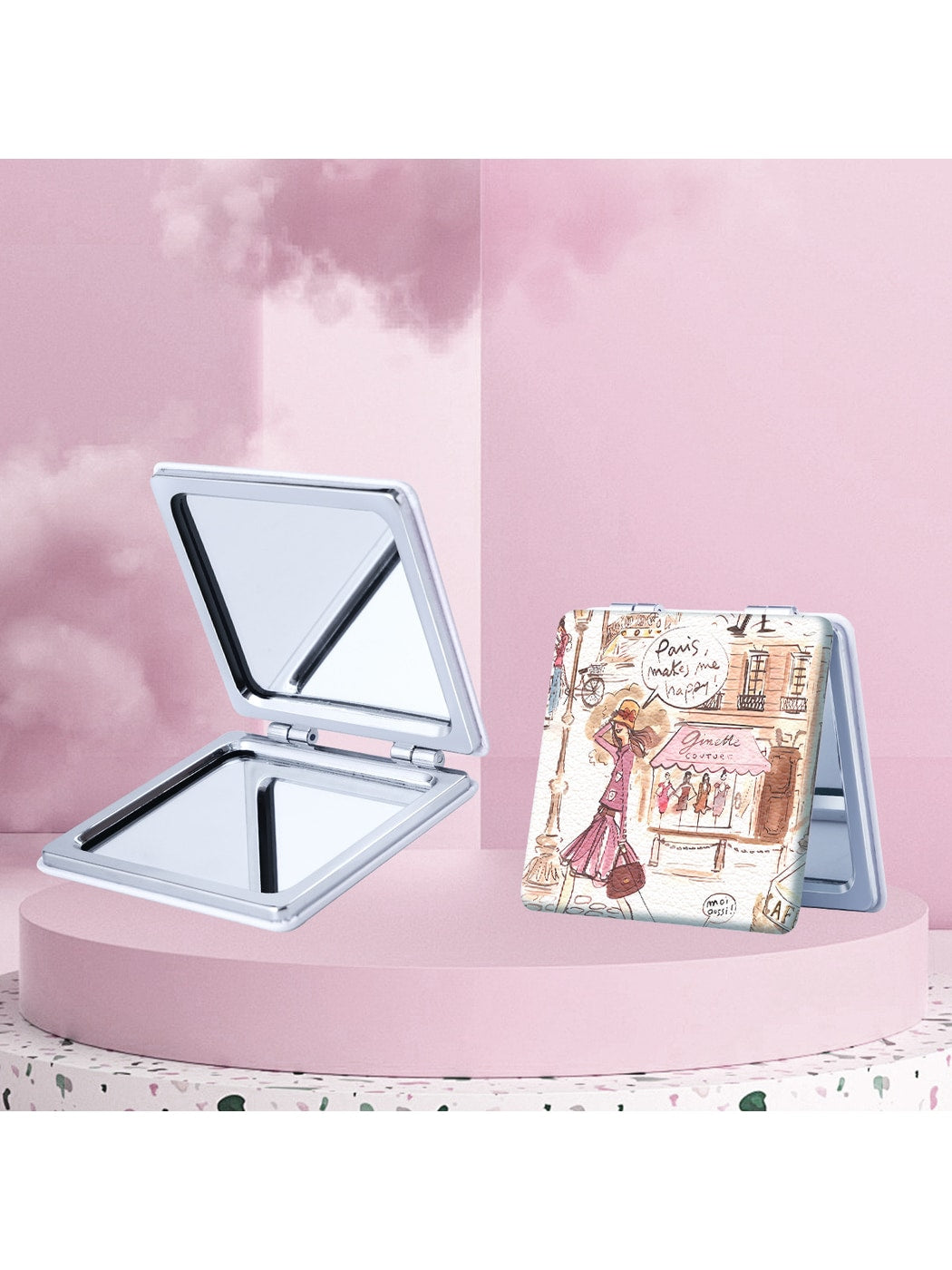 Mirroray - Cartoon Style Travel Theme Makeup Mirror