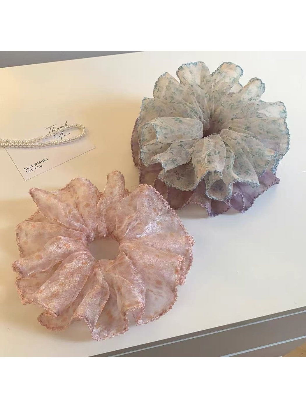 Gifty - Vintage Floral Polyester Ponytail Scrunchie
