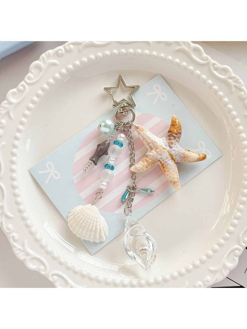 Keypus - Ocean Style Beaded Starfish Shell Bag Keychain