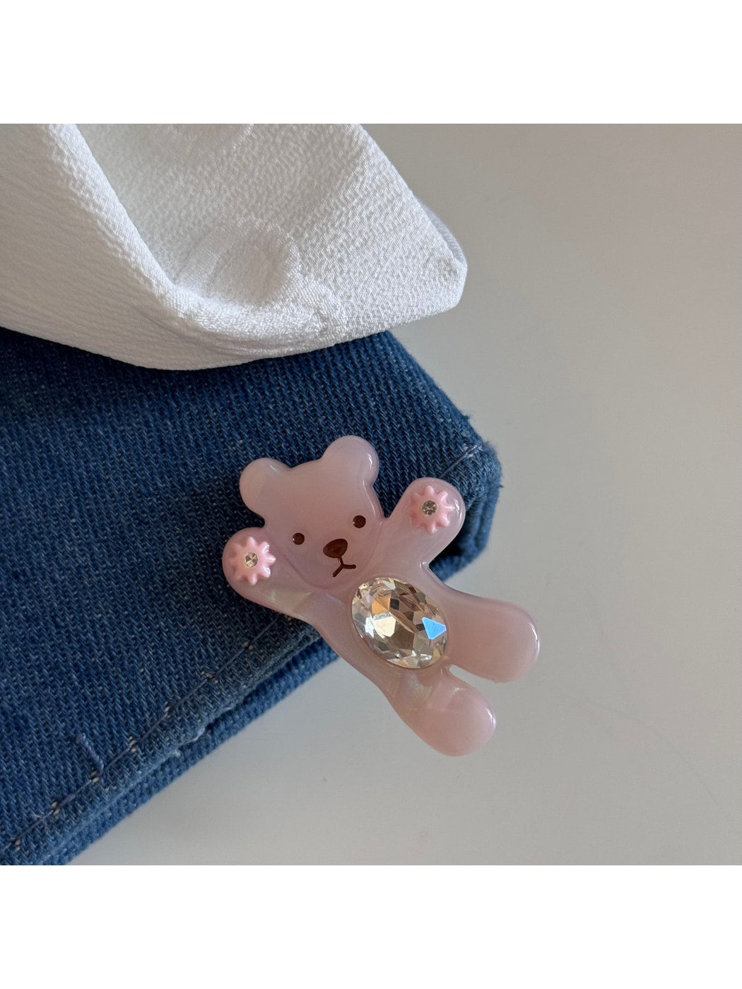Beau - Cute Bear Oval Rhinestone Side Hair Clip