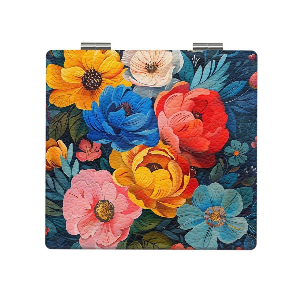 Mirroray - Portable PU and Glass Floral Makeup Mirror