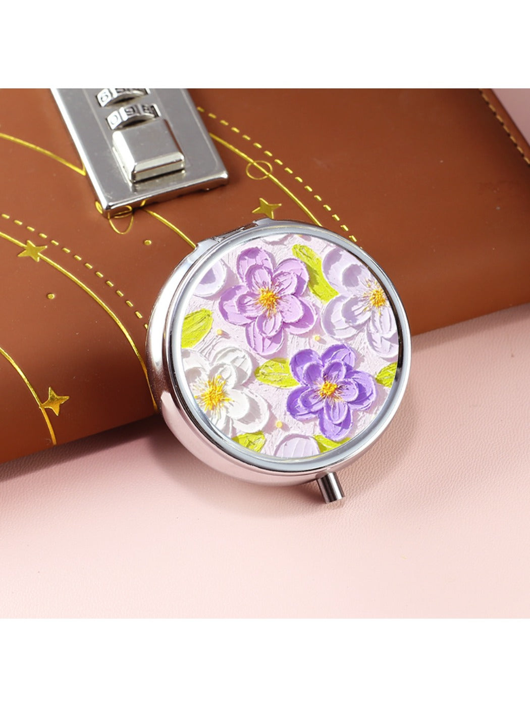 Mirroray - Floral Pattern Three Compartment Portable Mirror