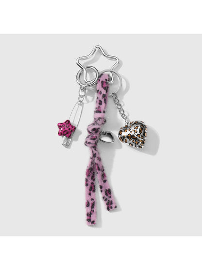 Keypus - Leopard Print Heart and Star Key Ring Charm