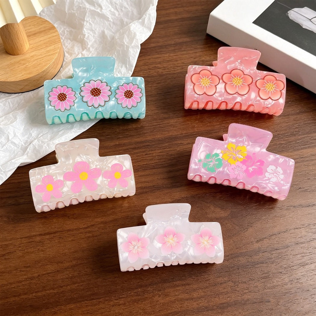 Beau - Sweet Style Pink Flower Pattern Claw Clip
