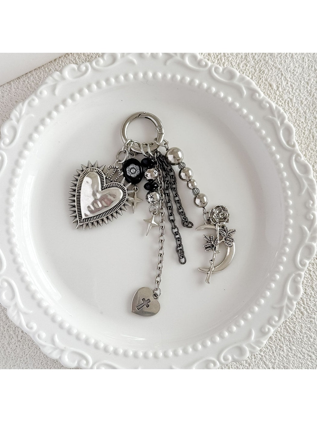 Keypus - Heart and Cross Alloy Bag Charm Keychain