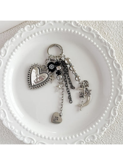 Keypus - Heart and Cross Alloy Bag Charm Keychain