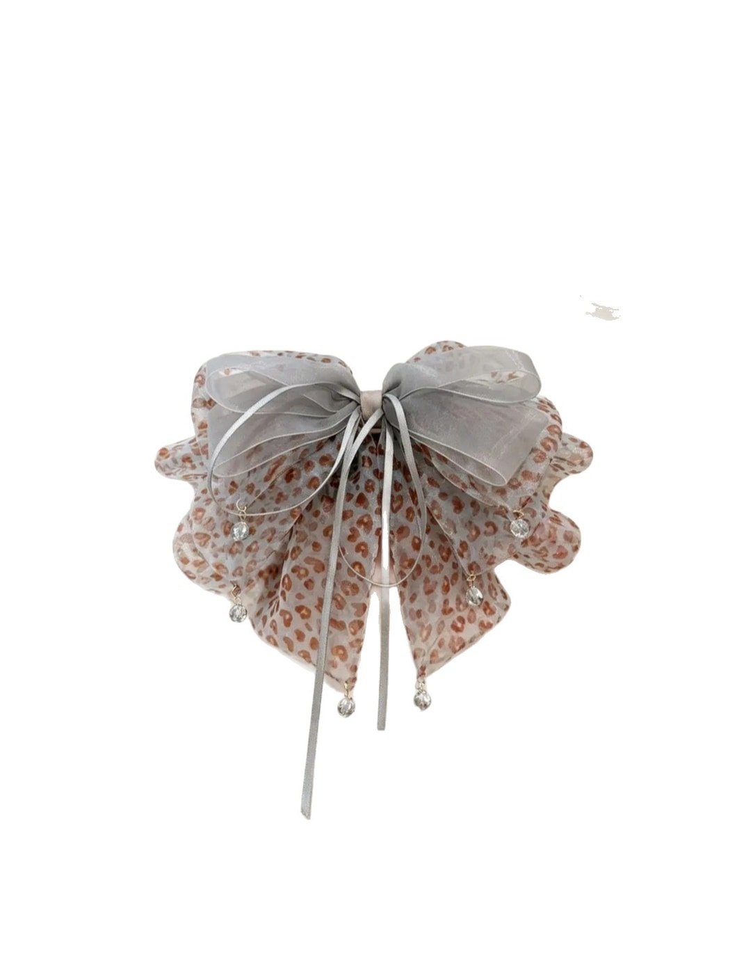 Beau - Polyester Bow Accent Leopard Pattern Claw Clip