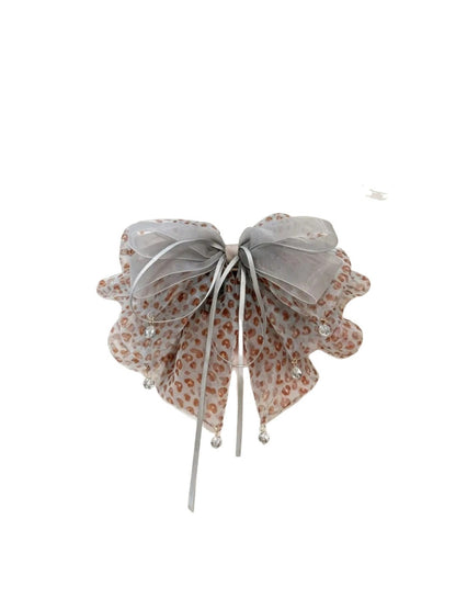 Beau - Polyester Bow Accent Leopard Pattern Claw Clip