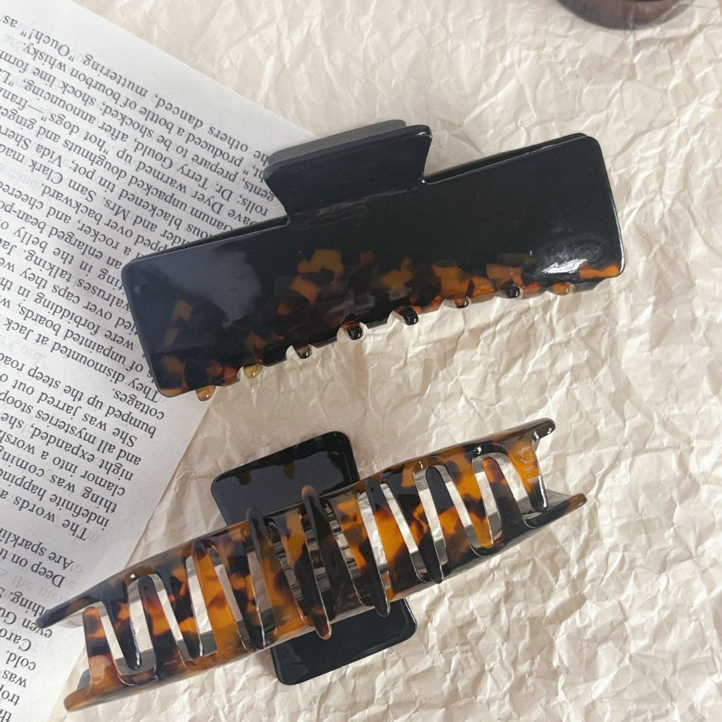 Beau - Black Brown Patterned Acetate Claw Clip