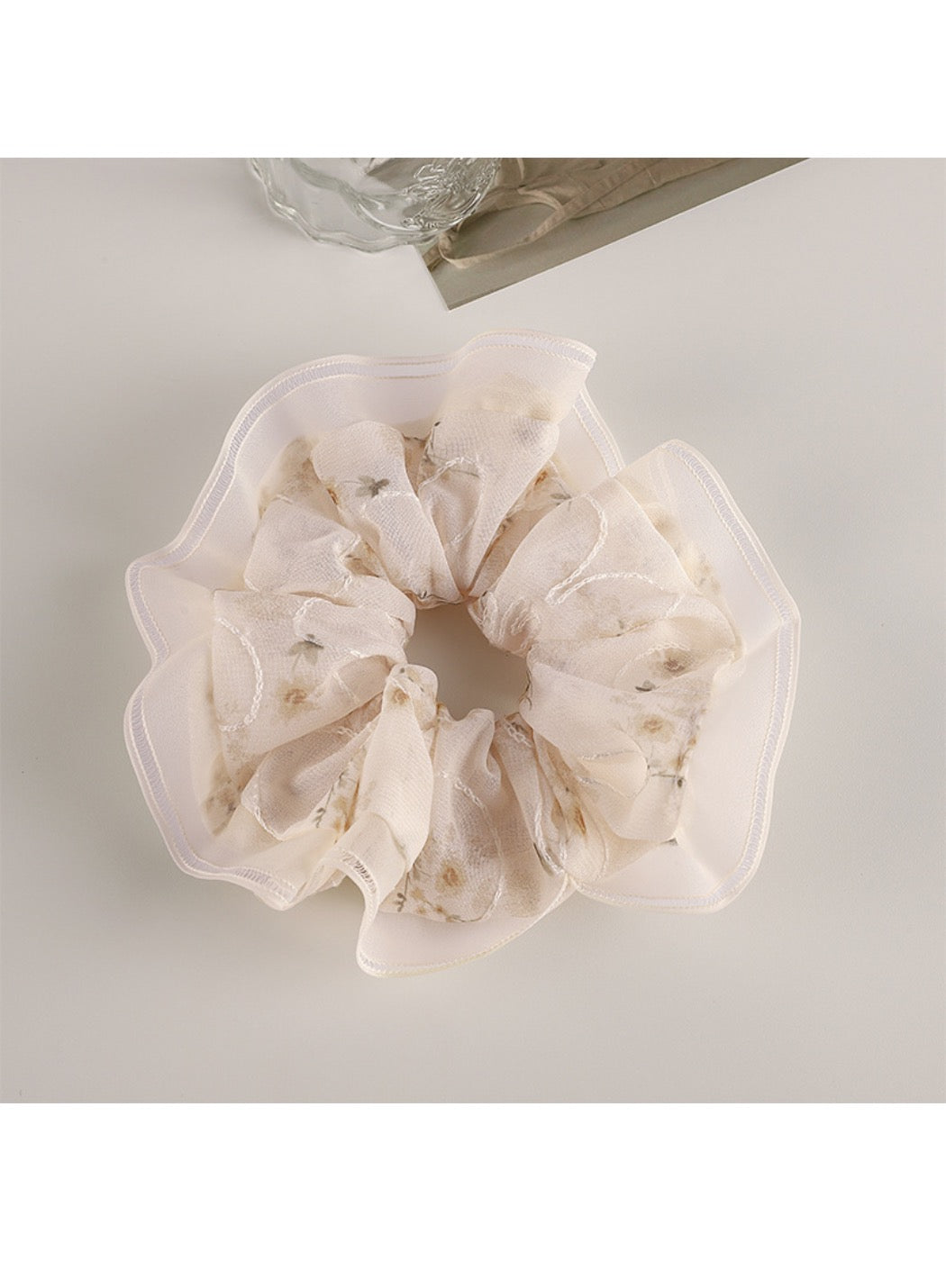 Gifty Sweet Graceful Floral Scrunchie paired with matching floral outfit on a model